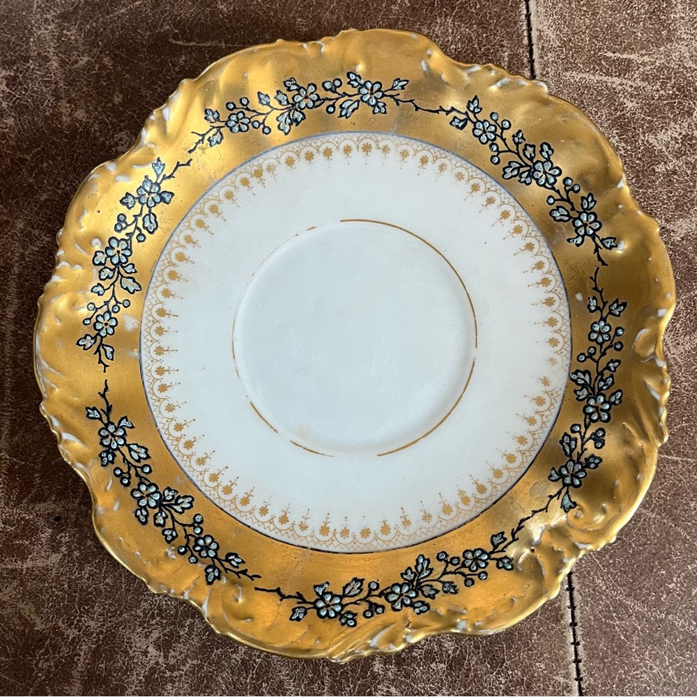 LS&S Limoges France Tea Cup Plate 5.5 Inches Gold Trim with Floral Patterns